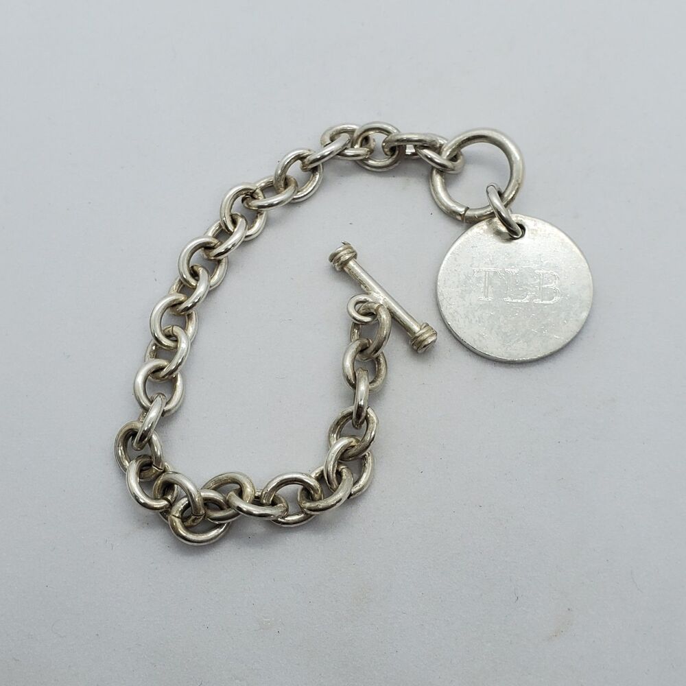 Sterling Silver Toggle Clasp Rolo Bracelet with Engraved Charm TLB 6.75"
